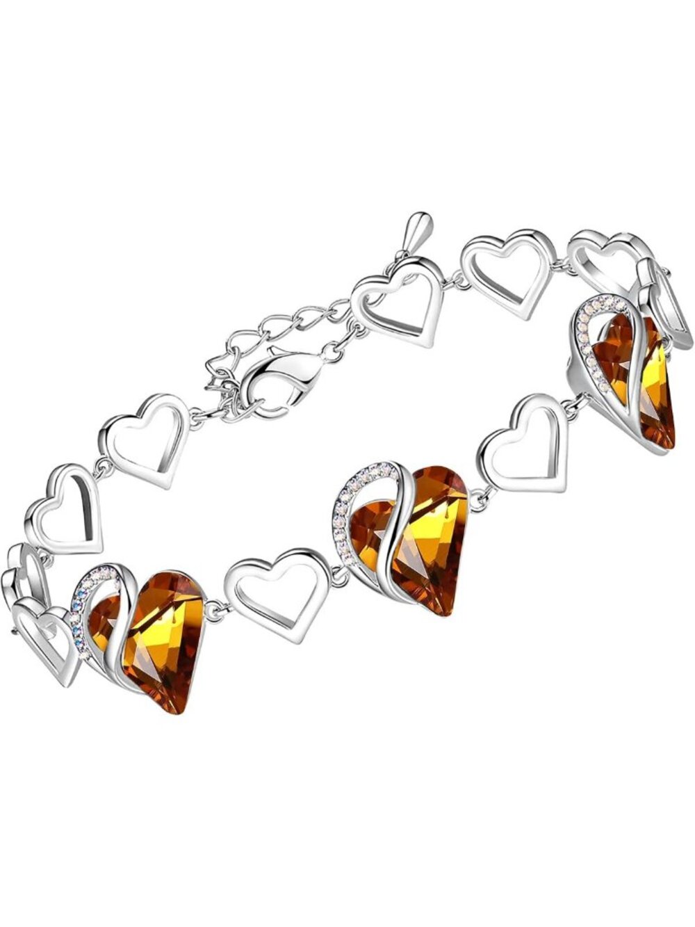 Infinity Love Heart Bracelet for Women - Birthstone Healing Crystal Jewelry, 7in